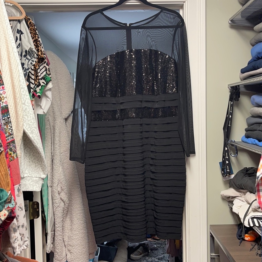 London Times Black stretch sheet and sequins bandage LBD Size 18w